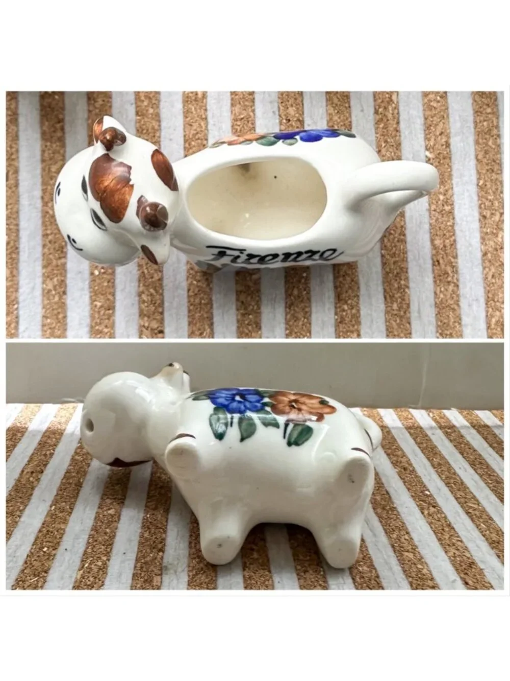 Vintage Italian Pottery Set Firenze Cow Creamer Salt Pepper Shakers Hand Painted